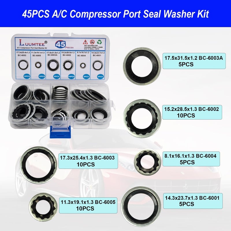 Luumtee 4 Set Car A/C Repair Kits,270pcs O-Ring Seals Kit+102PCS A/C Valve Core Kit+77pcs Charging Port Dust Caps+45pcs Compressor Gasket Seals(494PCS) - Image 4